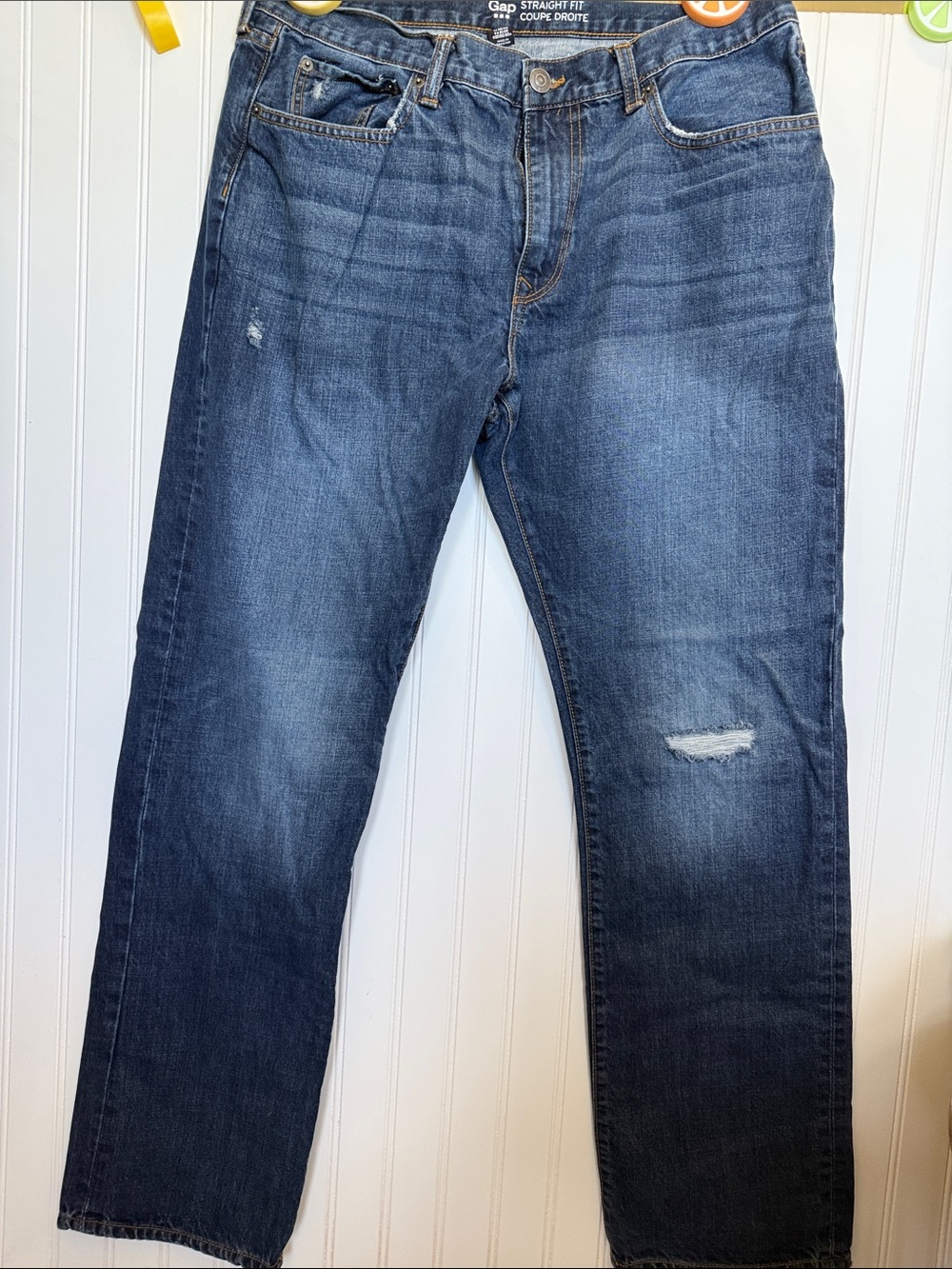 GAP Men's Straight Jeans - Dark Blue with Faded Wash 36 x 34